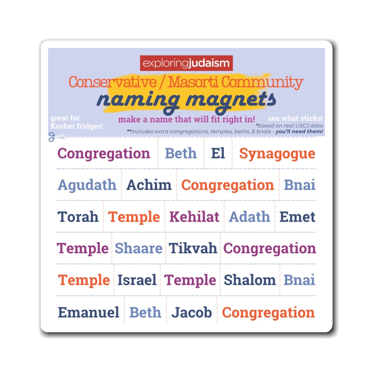 Conservative / Masorti Community Naming Magnets by Exploring Judaism